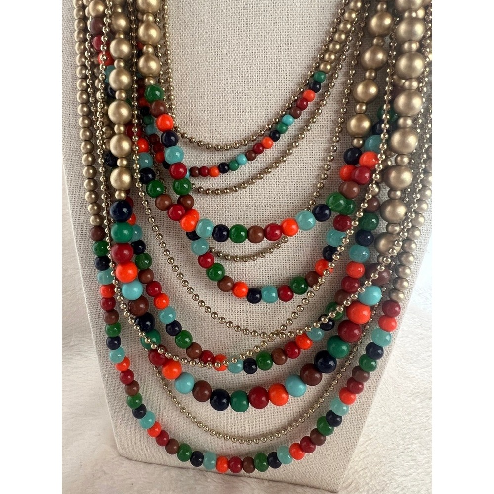 Multistrand Beaded Necklace Gold Amrita Singh Layered Statement Chunky Colorful - Picture 7 of 16
